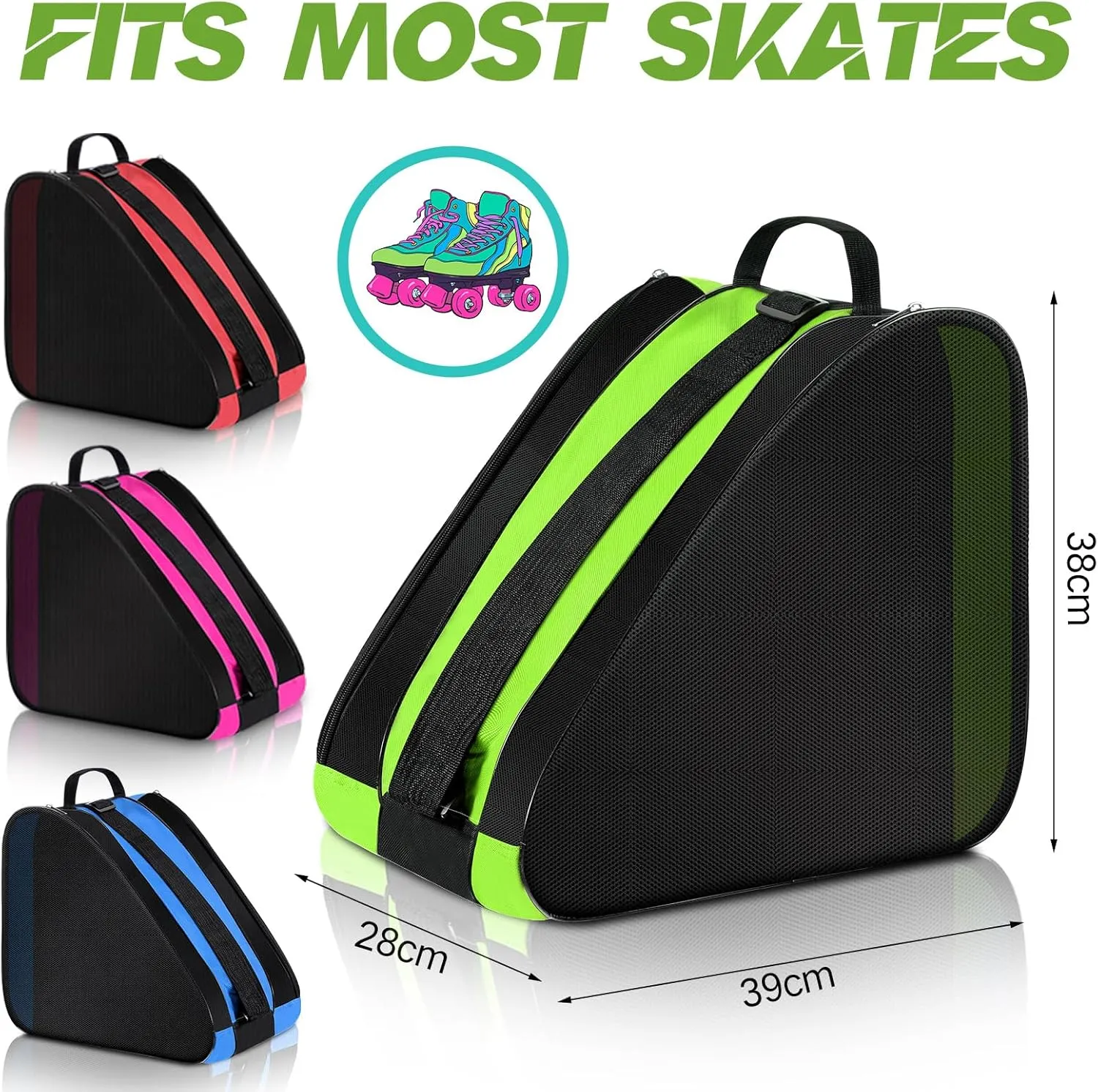 Sunnyray Roller Skate Bag Large Capacity Breathable Ice Skate Bag with Adjustable Shoulder Strap Figure Skating Bag Skate Accessories for Women