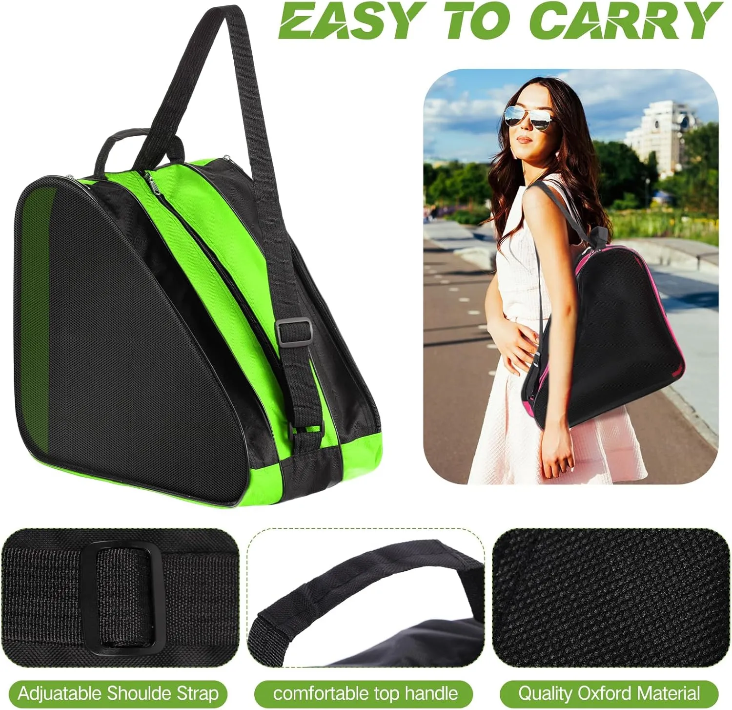 Sunnyray Roller Skate Bag Large Capacity Breathable Ice Skate Bag with Adjustable Shoulder Strap Figure Skating Bag Skate Accessories for Women