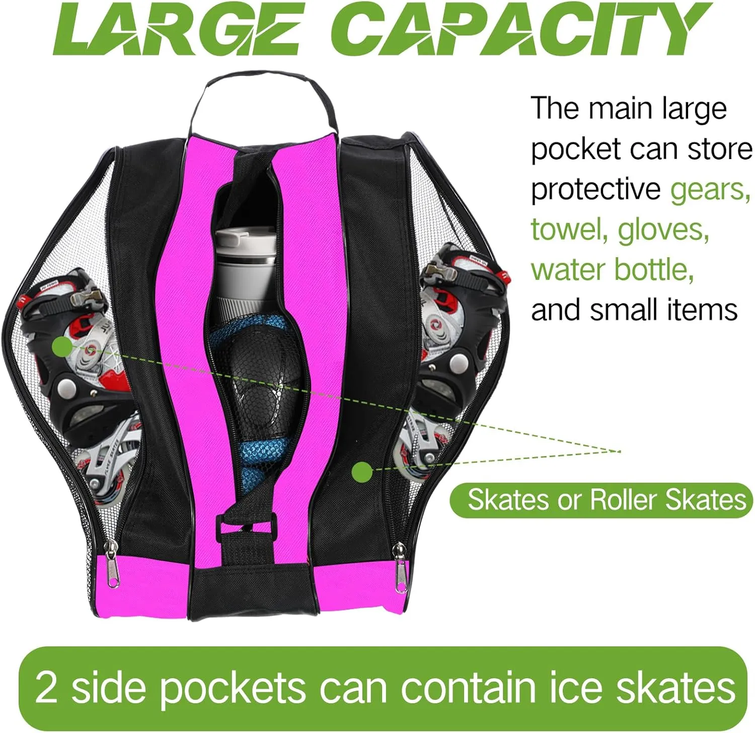 Sunnyray Roller Skate Bag Large Capacity Breathable Ice Skate Bag with Adjustable Shoulder Strap Figure Skating Bag Skate Accessories for Women