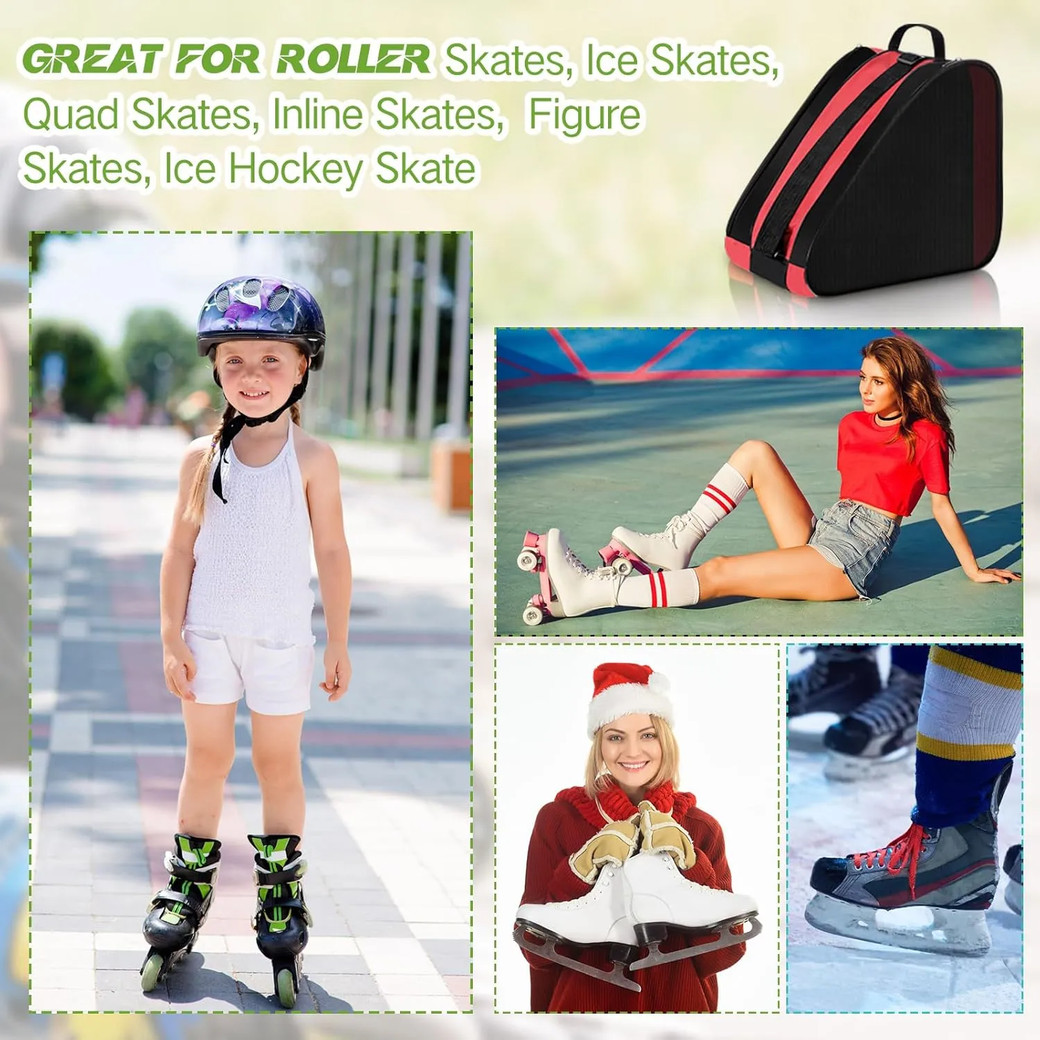 Sunnyray Roller Skate Bag Large Capacity Breathable Ice Skate Bag with Adjustable Shoulder Strap Figure Skating Bag Skate Accessories for Women