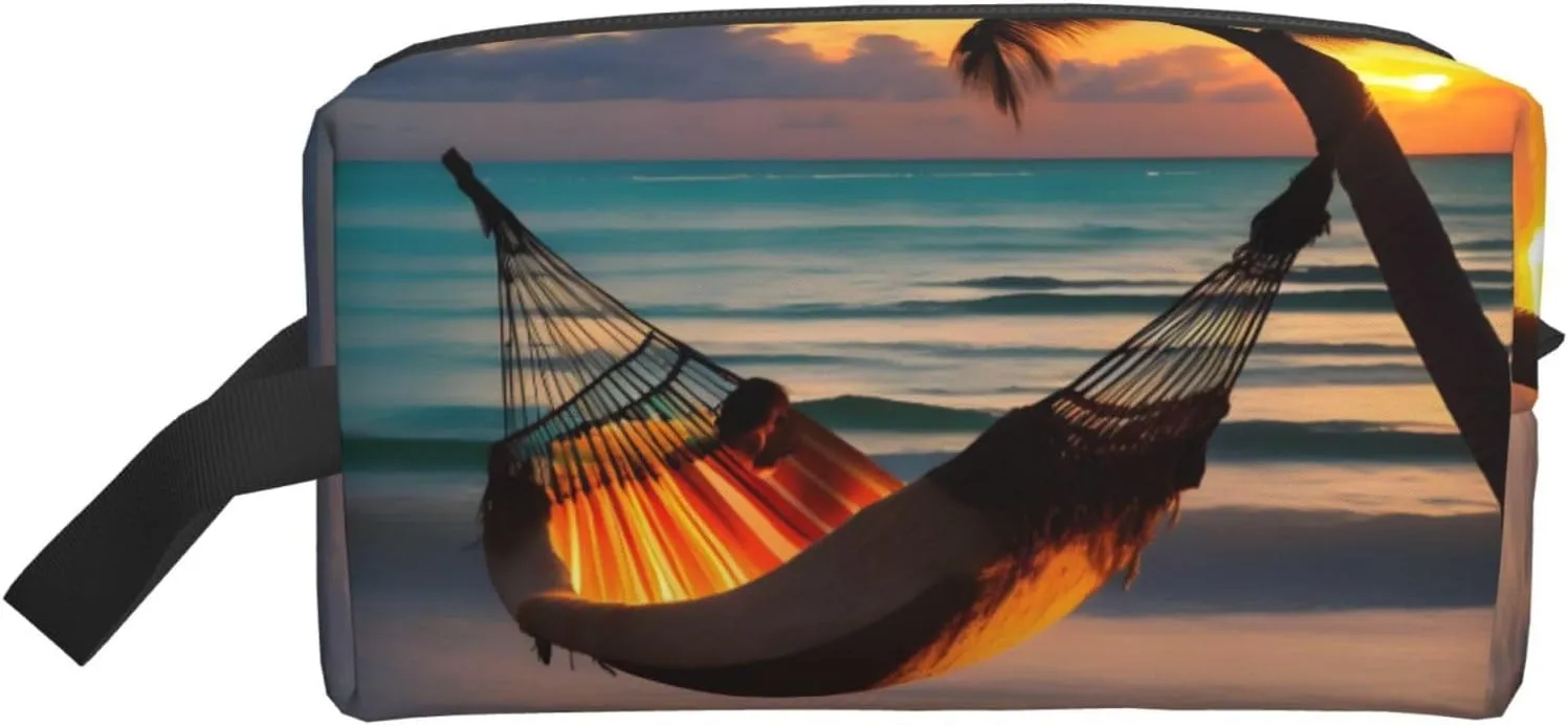 Sunset beach hammock Storage Bags - Travel Toiletry and Makeup Bags, Unisex, Daily Use, Small Items Storage