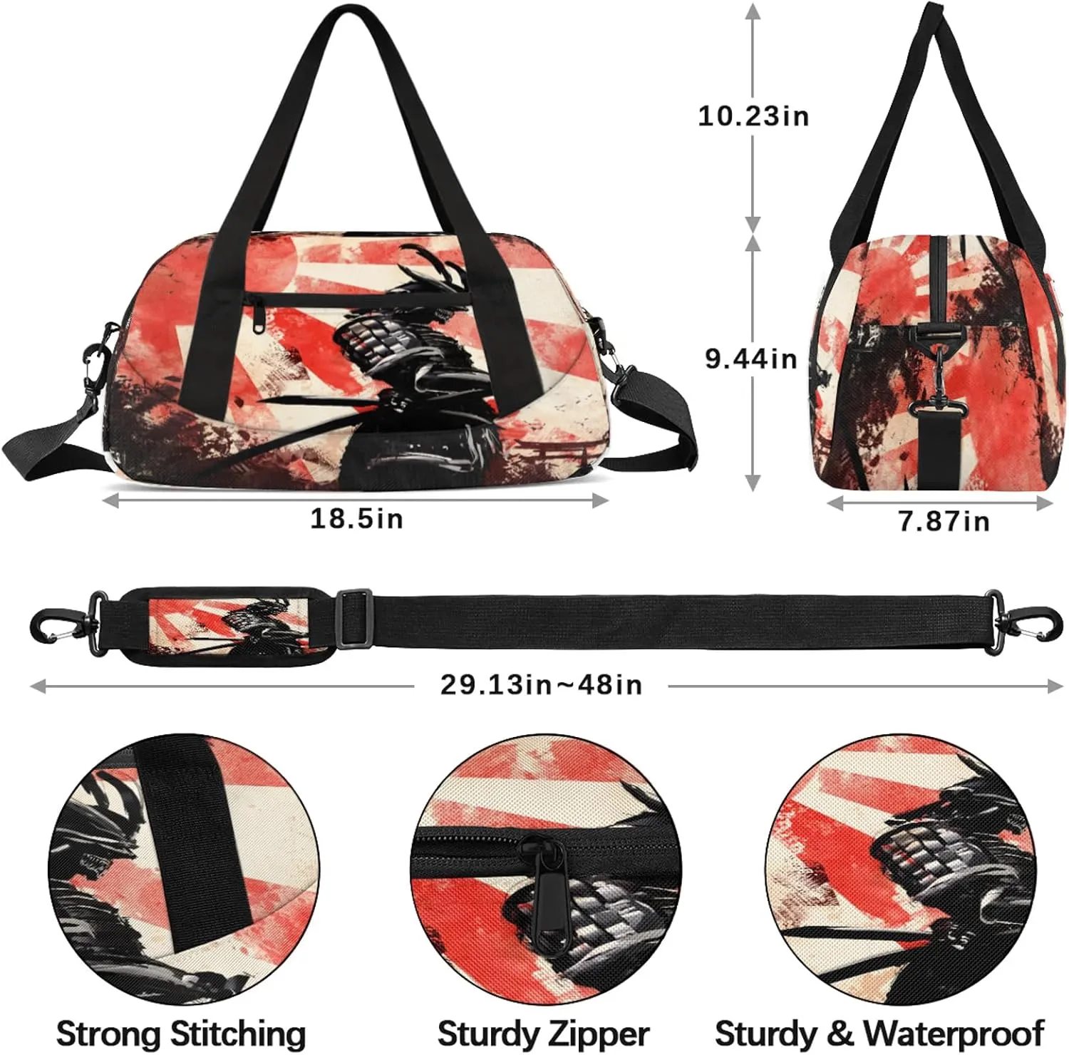 Sunset Samurai Katana Kids Duffel Bag Lightweight Waterproof Sports Gym Bag with Front Zipper Pocket Foldable Weekender Overnight Bag for School Practice Gymnastic Ballet