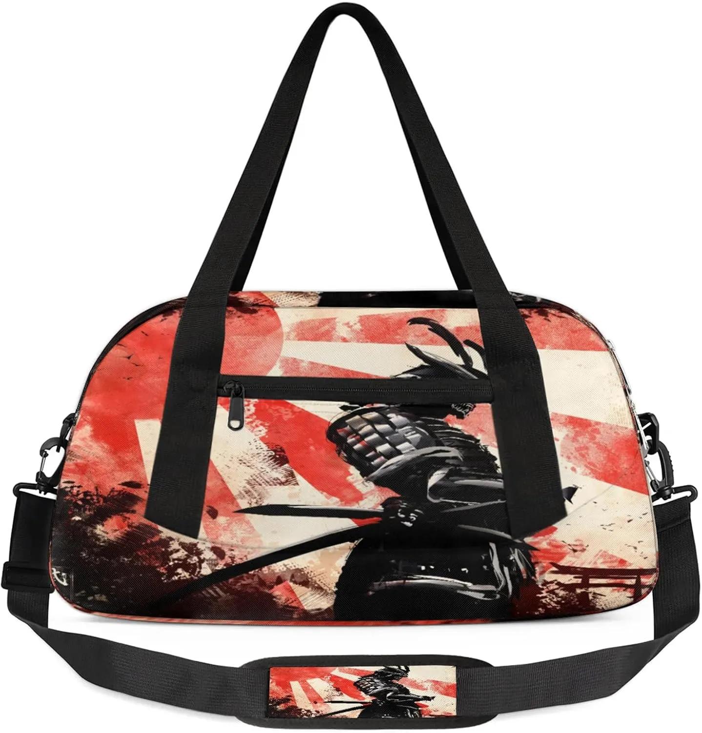 Sunset Samurai Katana Kids Duffel Bag Lightweight Waterproof Sports Gym Bag with Front Zipper Pocket Foldable Weekender Overnight Bag for School Practice Gymnastic Ballet
