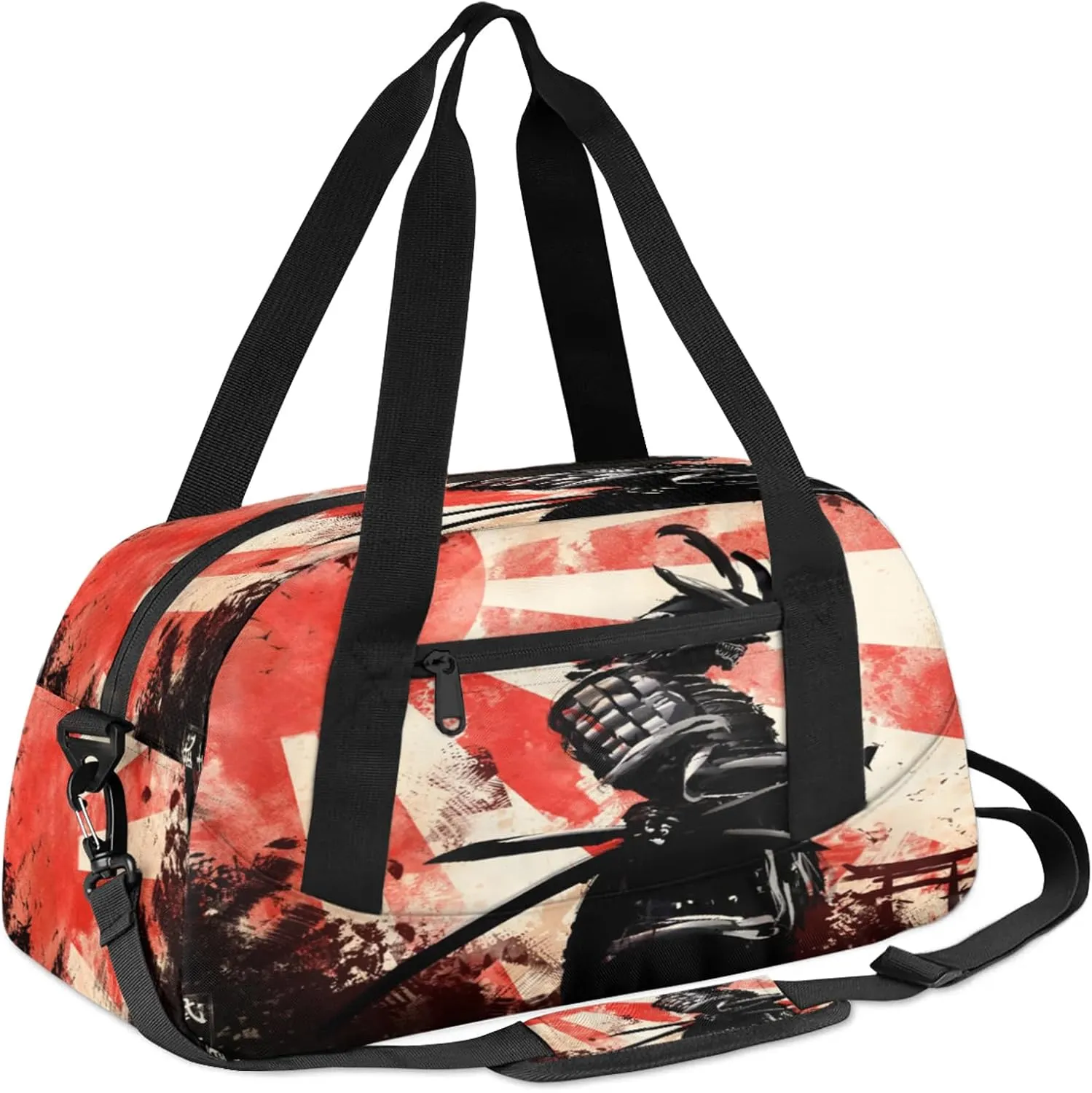 Sunset Samurai Katana Kids Duffel Bag Lightweight Waterproof Sports Gym Bag with Front Zipper Pocket Foldable Weekender Overnight Bag for School Practice Gymnastic Ballet