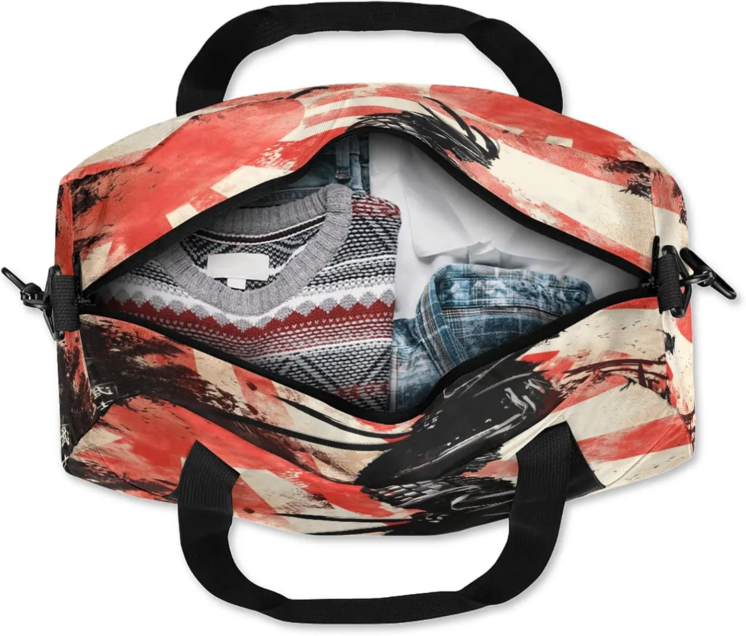 Sunset Samurai Katana Kids Duffel Bag Lightweight Waterproof Sports Gym Bag with Front Zipper Pocket Foldable Weekender Overnight Bag for School Practice Gymnastic Ballet