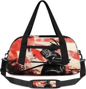 Sunset Samurai Katana Kids Duffel Bag Lightweight Waterproof Sports Gym Bag with Front Zipper Pocket Foldable Weekender Overnight Bag for School Practice Gymnastic Ballet