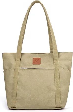 Sunshinejing Women's Large Canvas Shoulder Bag Retro Multi-pocket Handbags Work Tote Purses