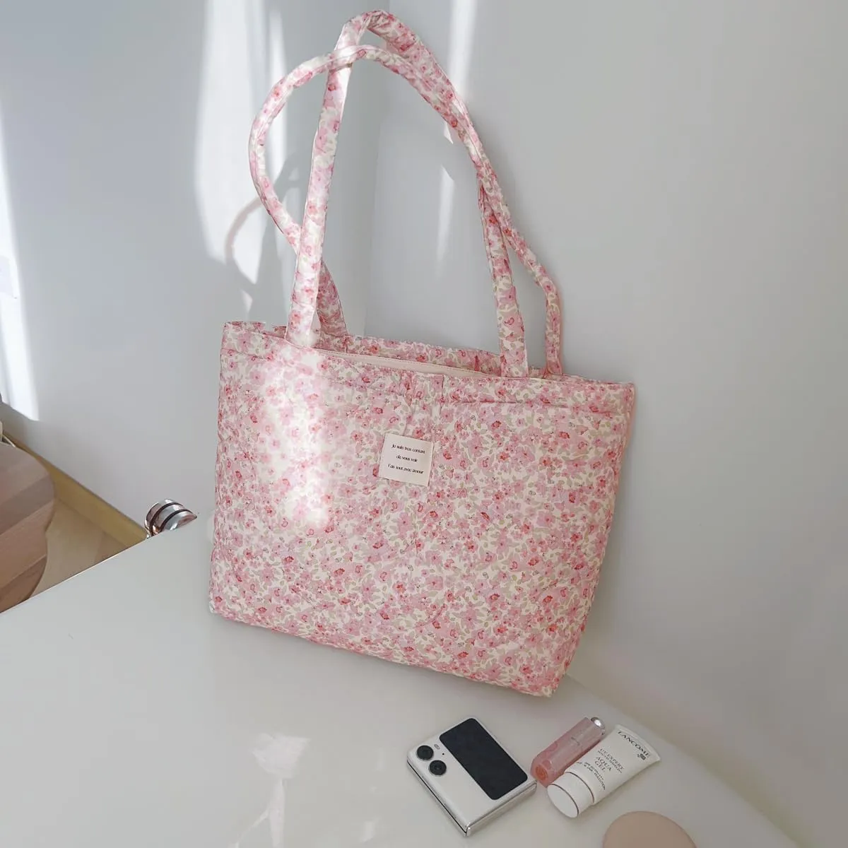Sunwel Fashion Top Zipper Women Floral Quilted Tote Bag for Work Travel Gym Shopping Beach