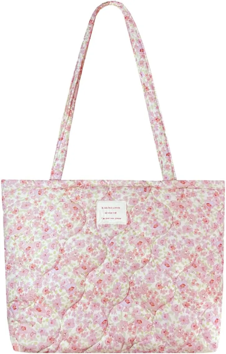 Sunwel Fashion Top Zipper Women Floral Quilted Tote Bag for Work Travel Gym Shopping Beach