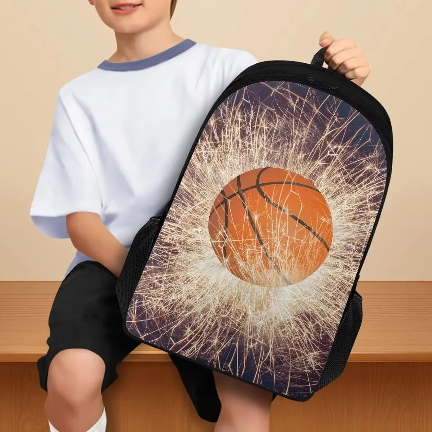 Suobstales Basketball Lighting Pattern Schoolbag Boys Girls Children School Book Bag with Adjustable Straps, Kids Backpacks Daypack with Two Compartment for Elementary Junior Teen Student