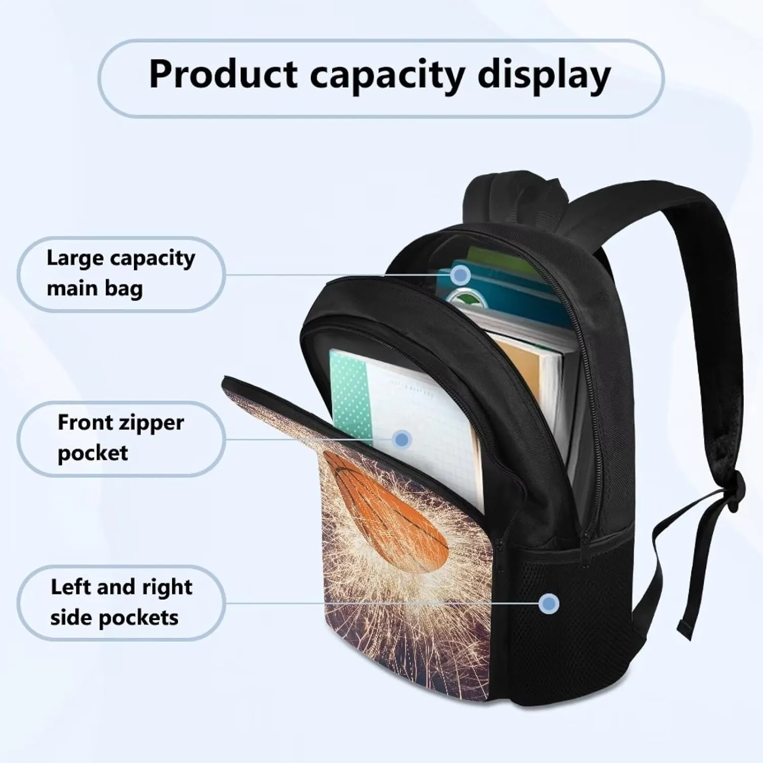 Suobstales Basketball Lighting Pattern Schoolbag Boys Girls Children School Book Bag with Adjustable Straps, Kids Backpacks Daypack with Two Compartment for Elementary Junior Teen Student