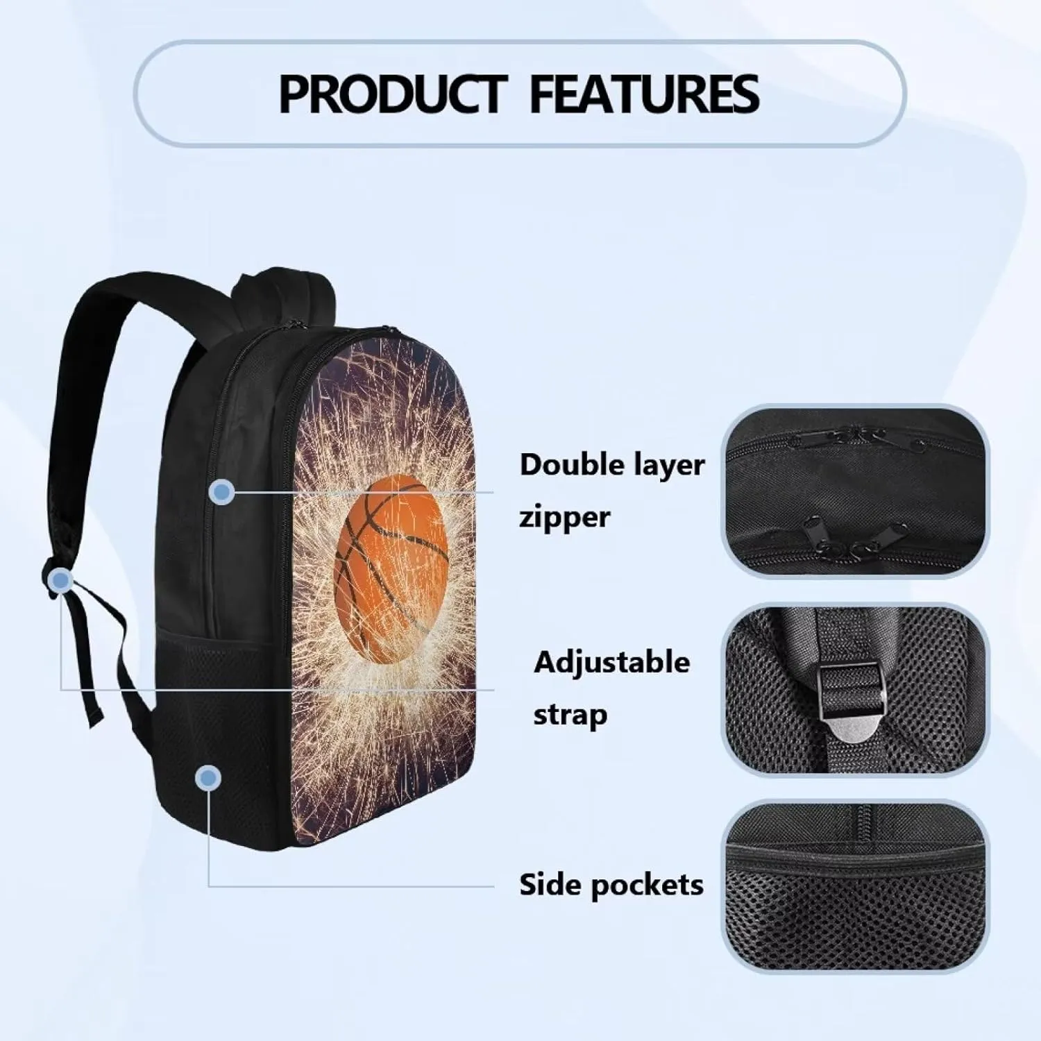 Suobstales Basketball Lighting Pattern Schoolbag Boys Girls Children School Book Bag with Adjustable Straps, Kids Backpacks Daypack with Two Compartment for Elementary Junior Teen Student