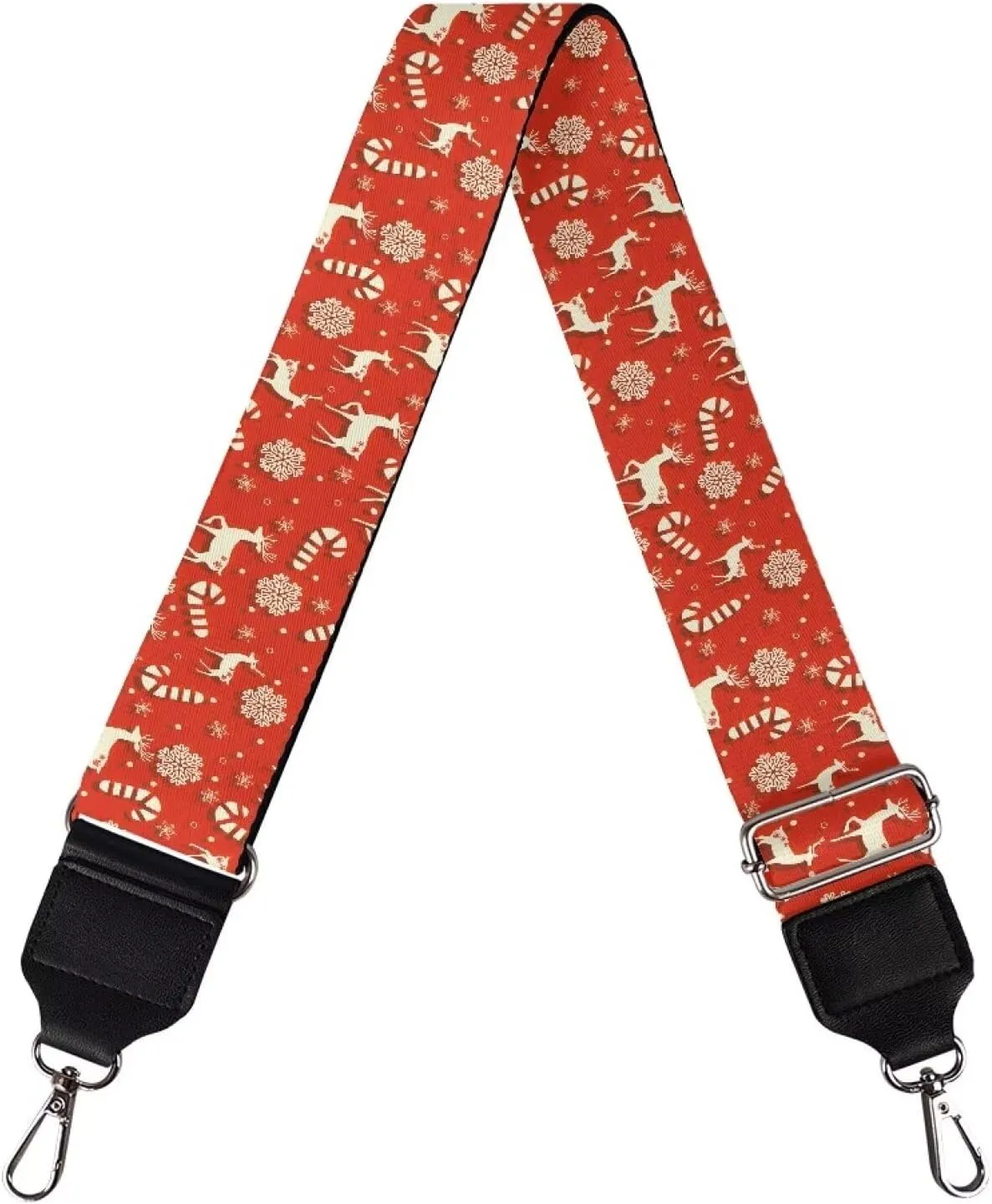 Suobstales Christmas Deer Snowflake Candy Print Women's Crossbody Bag with Guitar Strap Adjustable Handbag Purse Christmas Decoration Shoulder Belt Wide for Handbag