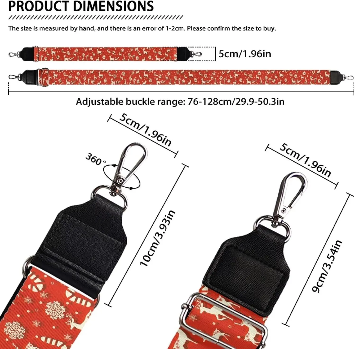 Suobstales Christmas Deer Snowflake Candy Print Women's Crossbody Bag with Guitar Strap Adjustable Handbag Purse Christmas Decoration Shoulder Belt Wide for Handbag