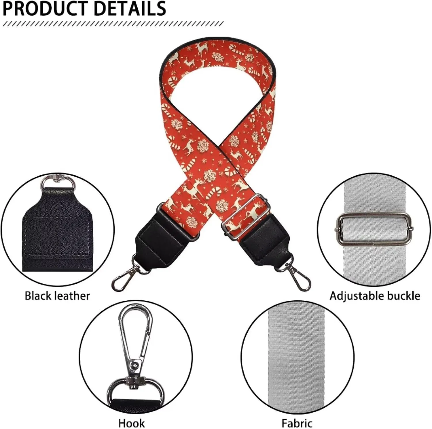 Suobstales Christmas Deer Snowflake Candy Print Women's Crossbody Bag with Guitar Strap Adjustable Handbag Purse Christmas Decoration Shoulder Belt Wide for Handbag