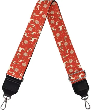 Suobstales Christmas Deer Snowflake Candy Print Women's Crossbody Bag with Guitar Strap Adjustable Handbag Purse Christmas Decoration Shoulder Belt Wide for Handbag