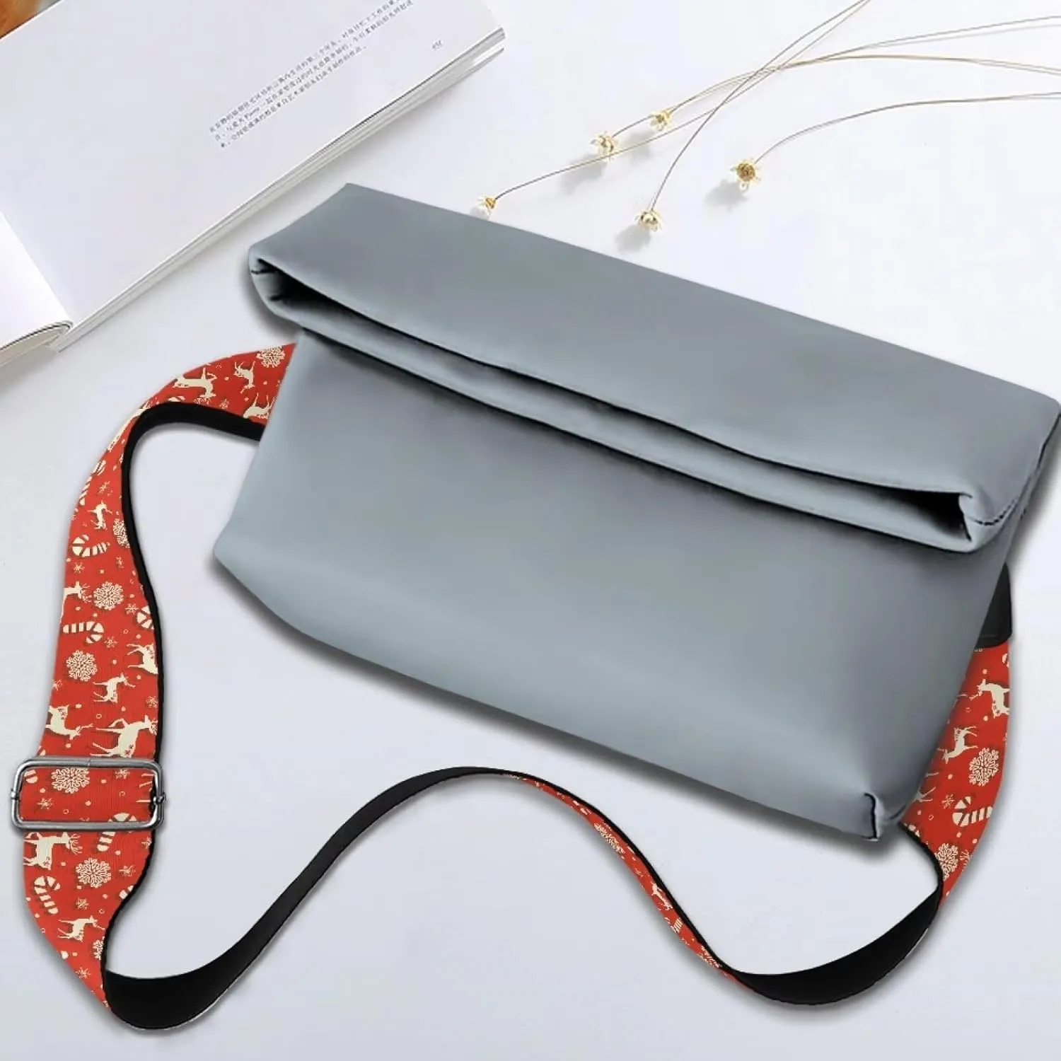 Suobstales Christmas Deer Snowflake Candy Print Women's Crossbody Bag with Guitar Strap Adjustable Handbag Purse Christmas Decoration Shoulder Belt Wide for Handbag