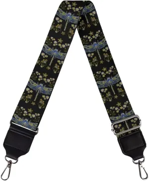 Suobstales Dragonfly Flower Print Women's Crossbody Bag with Guitar Strap Adjustable Handbag Purse Shoulder Belt Wide for Handbag