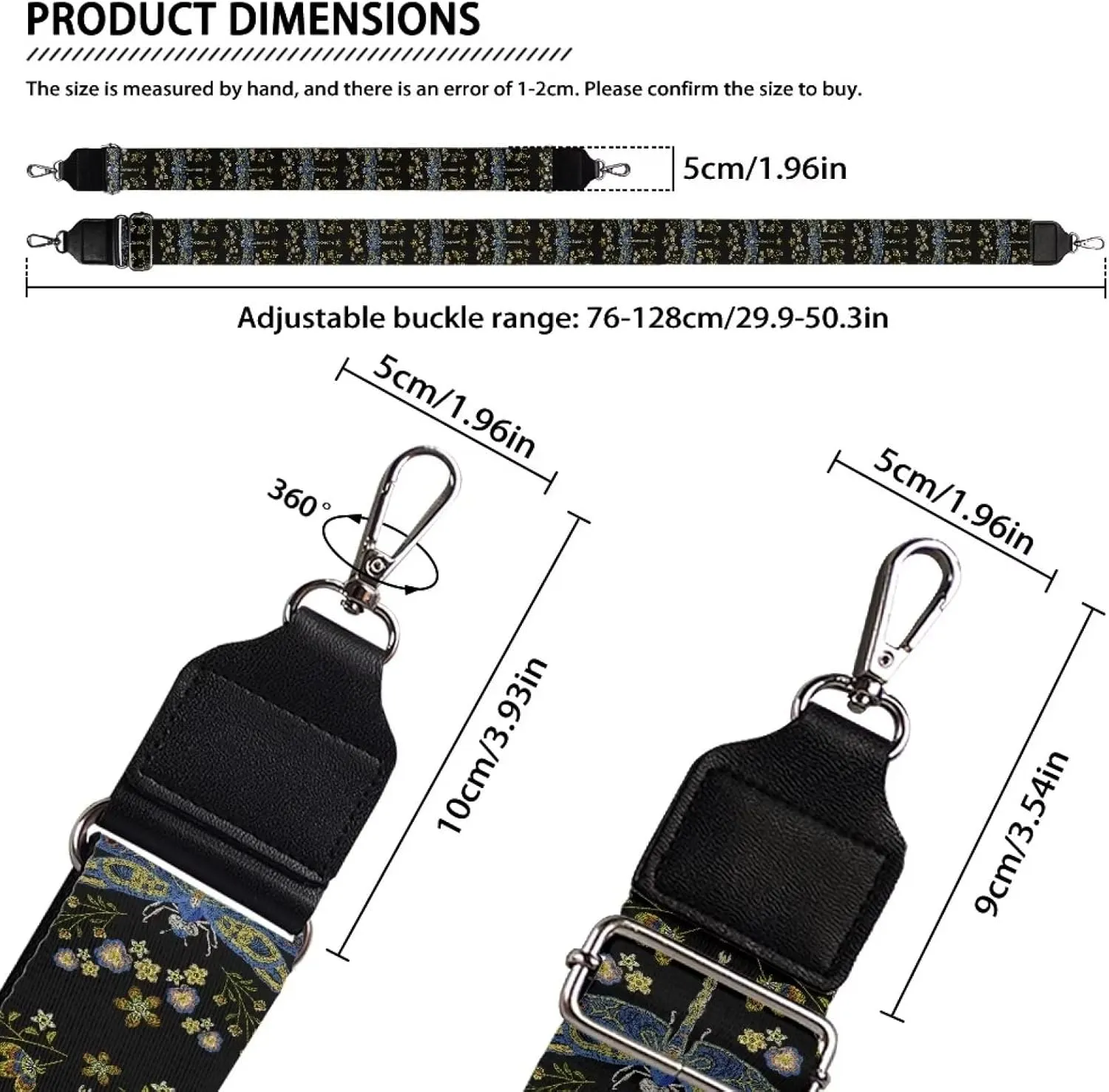 Suobstales Dragonfly Flower Print Women's Crossbody Bag with Guitar Strap Adjustable Handbag Purse Shoulder Belt Wide for Handbag