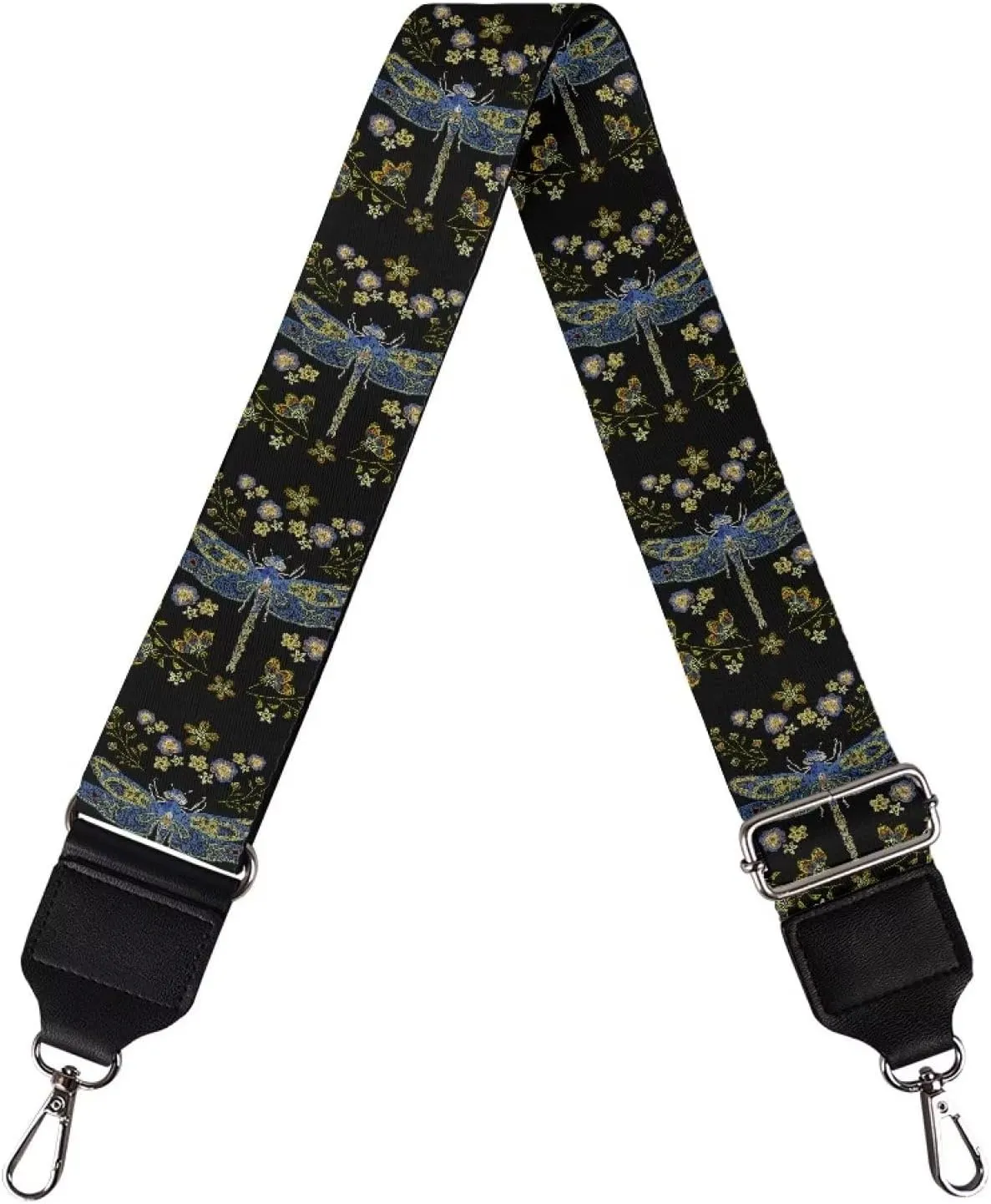 Suobstales Dragonfly Flower Print Women's Crossbody Bag with Guitar Strap Adjustable Handbag Purse Shoulder Belt Wide for Handbag
