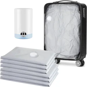 SUOCO Travel Vacuum Bags for Luggage and Backpack, 6 Combo (3L/3M) Reusable Compression Bags with Wireless Electric Pump, Packing Seal Space Saver Storage for Clothing, Carry on Suitcase