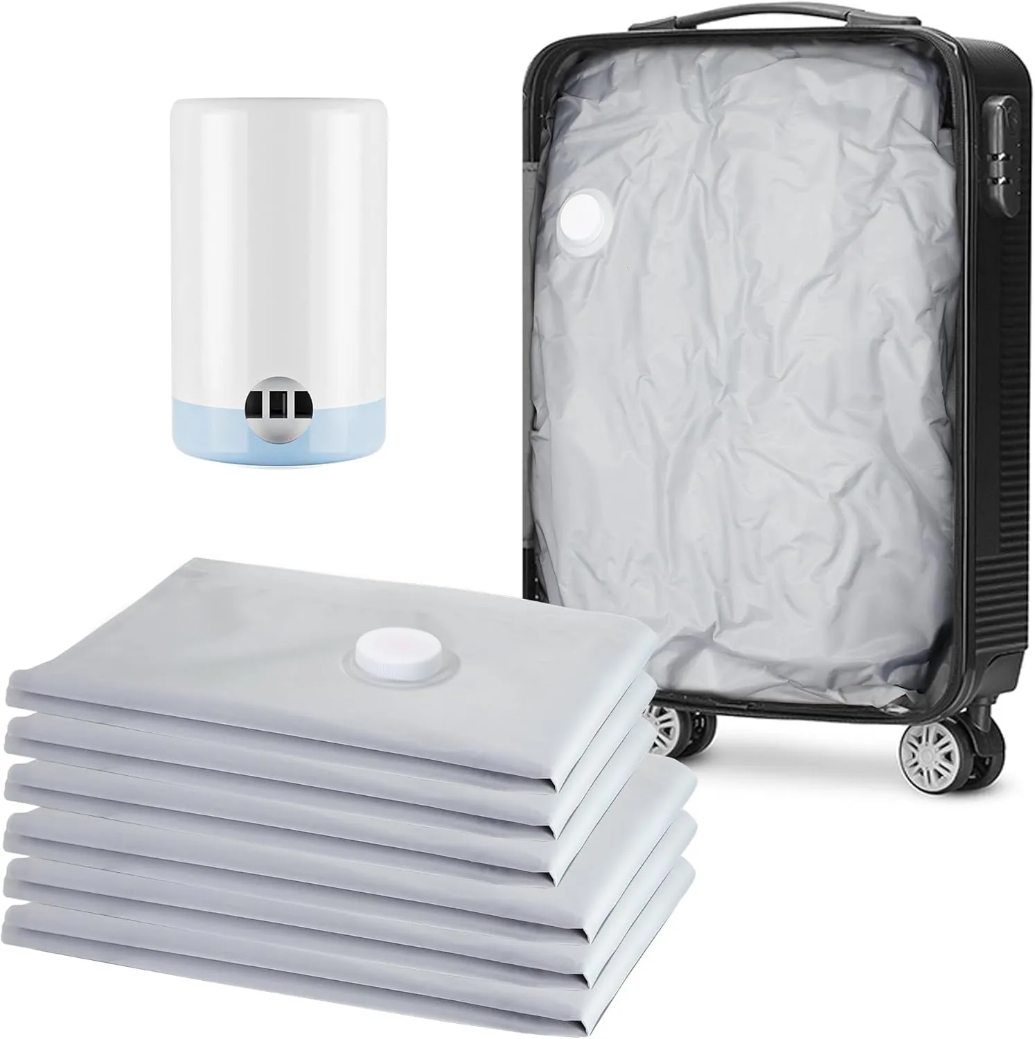SUOCO Travel Vacuum Bags for Luggage and Backpack, 6 Combo (3L/3M) Reusable Compression Bags with Wireless Electric Pump, Packing Seal Space Saver Storage for Clothing, Carry on Suitcase