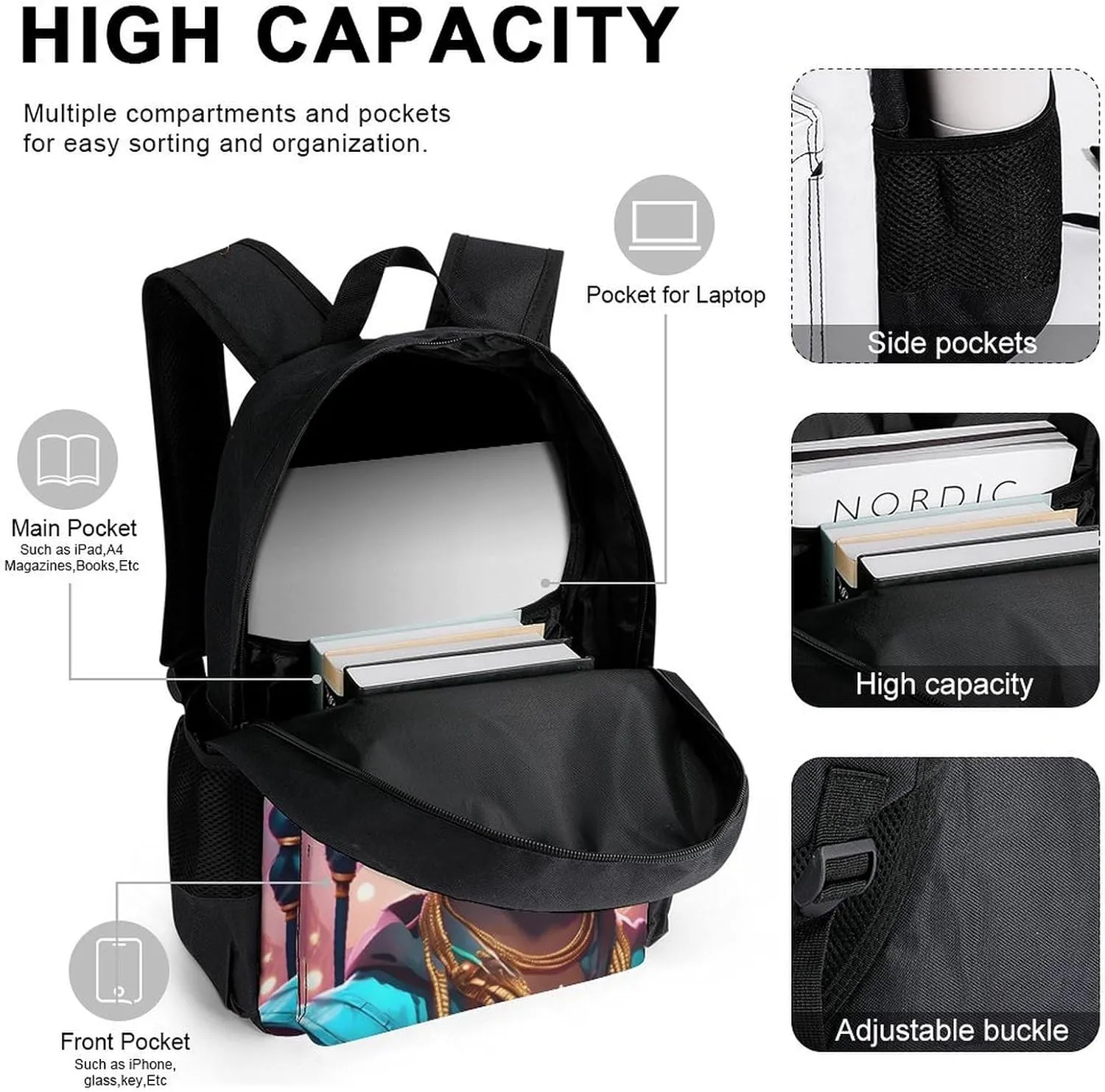 Supdreamc Adults Backpack Sets - African American Black Women Woman Art Bookbag Shoulder Book Bags Camping Outdoor Backpack   Lunch Bag   Pencil Case, Gym Hiking Bag Computer Bag