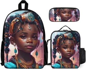 Supdreamc Adults Backpack Sets - African American Black Women Woman Art Bookbag Shoulder Book Bags Camping Outdoor Backpack   Lunch Bag   Pencil Case, Gym Hiking Bag Computer Bag