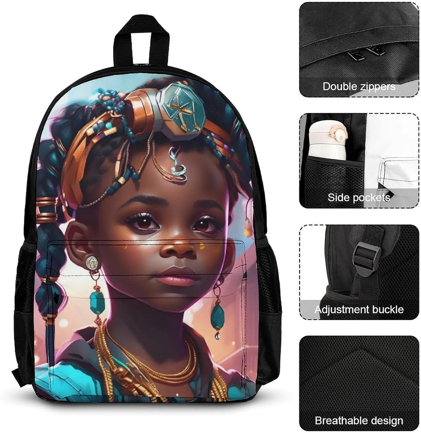 Supdreamc Adults Backpack Sets - African American Black Women Woman Art Bookbag Shoulder Book Bags Camping Outdoor Backpack   Lunch Bag   Pencil Case, Gym Hiking Bag Computer Bag