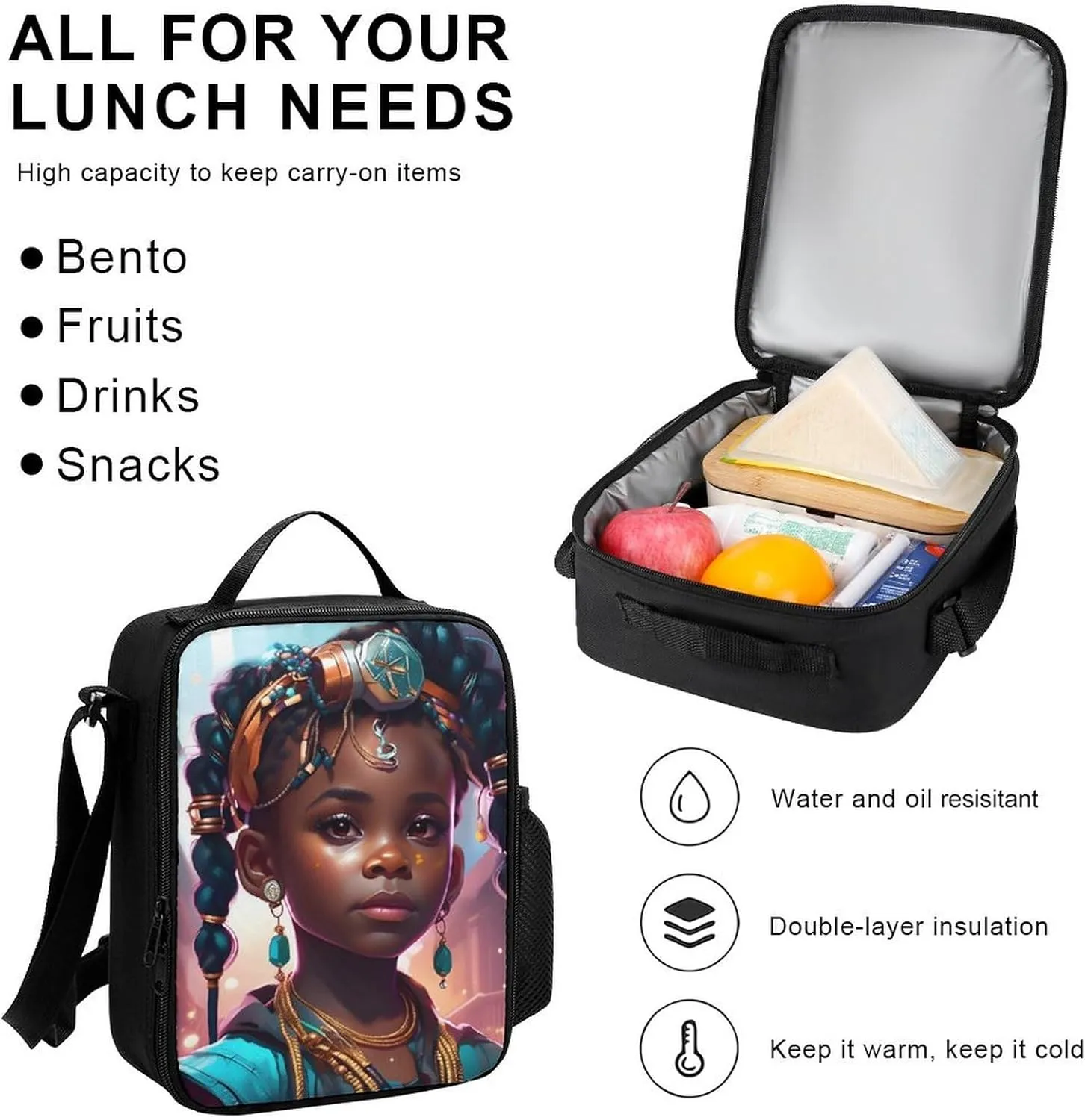Supdreamc Adults Backpack Sets - African American Black Women Woman Art Bookbag Shoulder Book Bags Camping Outdoor Backpack   Lunch Bag   Pencil Case, Gym Hiking Bag Computer Bag