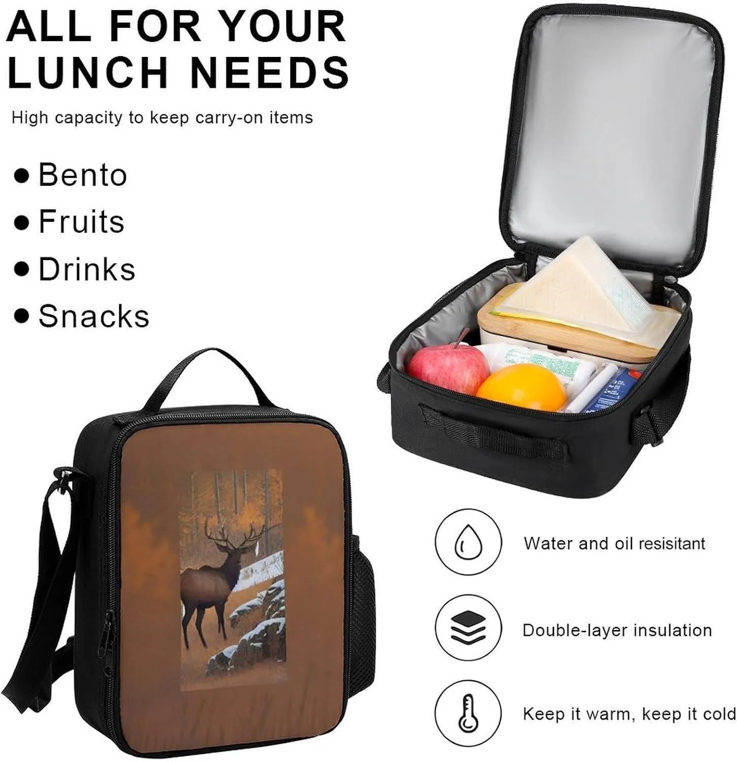 Supdreamc Shoulder Book Bags Sets, Rucksacks   Lunch Bag   Pencil Case for Camping Picnic Cycling, Elk Art Camping Outdoor Backpack for Men & Women