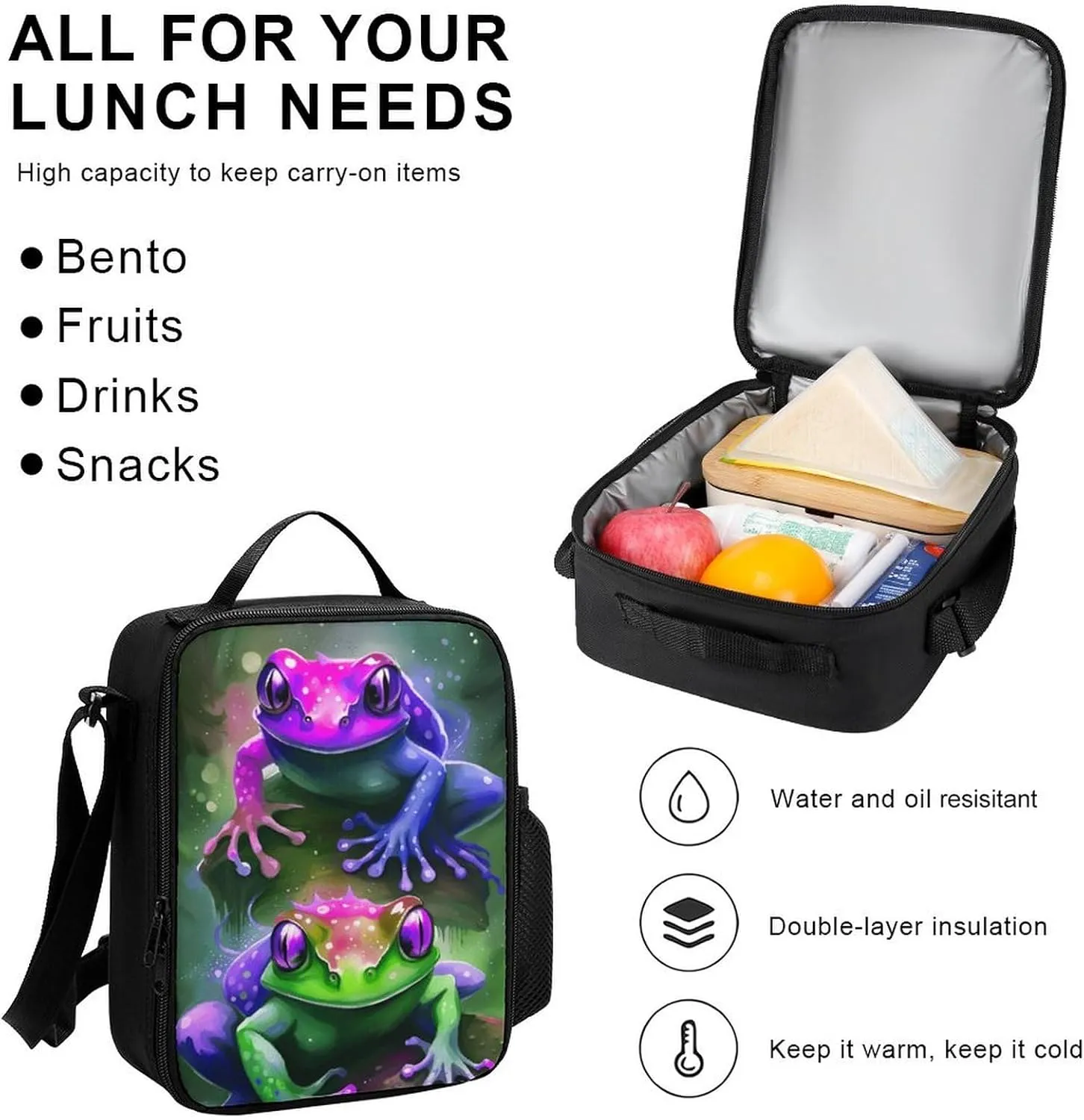 Supdreamc Shoulder Book Bags Sets, Rucksacks   Lunch Bag   Pencil Case for Travel Running, Watercolor Frogs Art Travel Hiking Bag & Day Pack, One Size