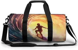 Surfer Wave Sunlight Sports Gym Bag Waterproof Duffel Bag Travel Overnight Bag Carryon Weekend Bag