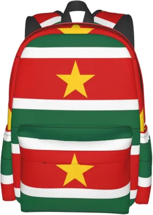 Suriname Surinamese Flag Casual Backpack Large Capacity Travel Backpacks Laptop Daypack Commuter Rucksack Adjustable Strap Sports Bags for Hiking Biking