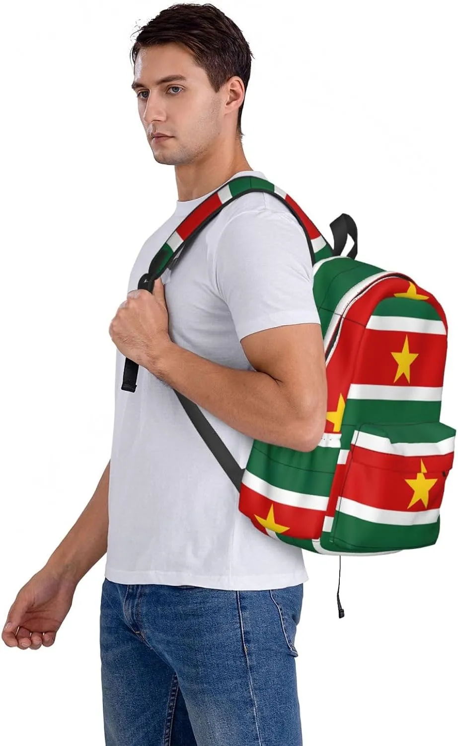 Suriname Surinamese Flag Casual Backpack Large Capacity Travel Backpacks Laptop Daypack Commuter Rucksack Adjustable Strap Sports Bags for Hiking Biking