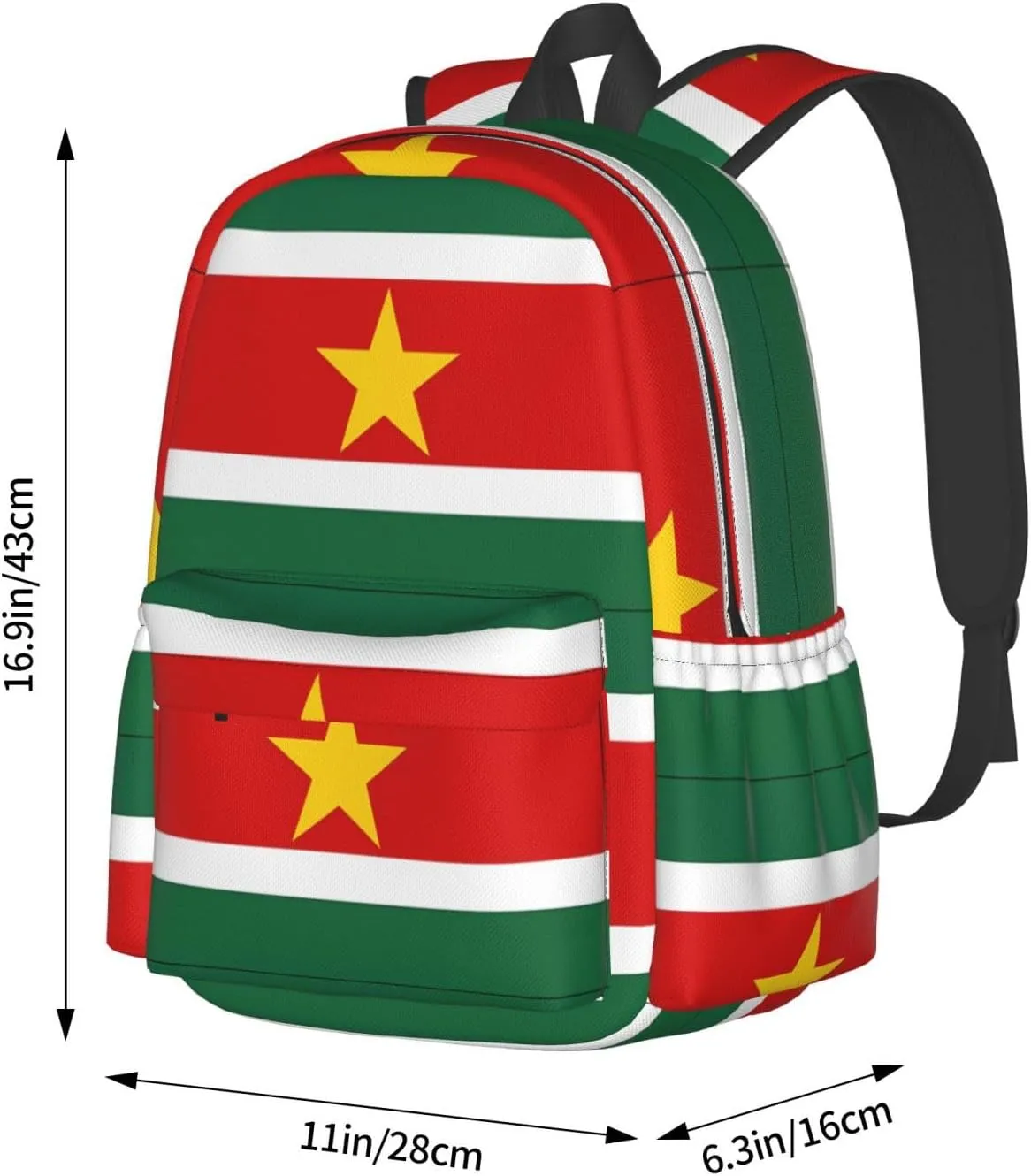 Suriname Surinamese Flag Casual Backpack Large Capacity Travel Backpacks Laptop Daypack Commuter Rucksack Adjustable Strap Sports Bags for Hiking Biking