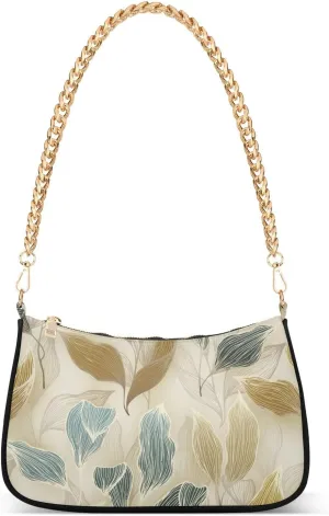susiyo Shoulder Bag for Women Bush Leaves Blue Gold Colors Small Shoulder Purse Bags Cute Hobo Tote Handbag Mini Clutch Purse