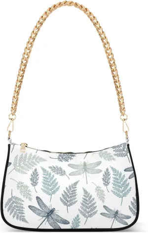 susiyo Shoulder Bag for Women Fern Botanical Dragonfly Small Shoulder Purse Bags Cute Hobo Tote Handbag Mini Clutch Purse