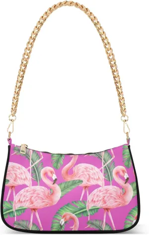 susiyo Shoulder Bag for Women Jungle Palm Leaf Flamingo Small Shoulder Purse Bags Cute Hobo Tote Handbag Mini Clutch Purse