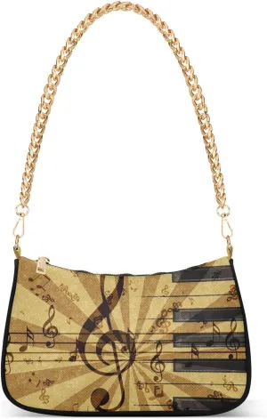 susiyo Shoulder Bag for Women Music Notes on Old Paper Sheet Small Shoulder Purse Bags Cute Hobo Tote Handbag Mini Clutch Purse