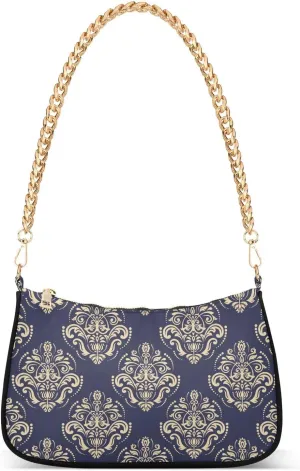 susiyo Shoulder Bag for Women Navy Blue Golden Ornament Small Shoulder Purse Bags Cute Hobo Tote Handbag Mini Clutch Purse