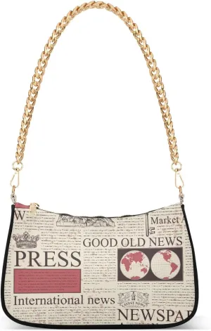 susiyo Shoulder Bag for Women Newspaper Columns Small Shoulder Purse Bags Cute Hobo Tote Handbag Mini Clutch Purse