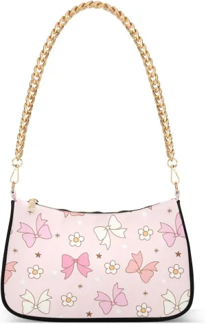 susiyo Shoulder Bag for Women Pink Bow Small Shoulder Purse Bags Cute Hobo Tote Handbag Mini Clutch Purse