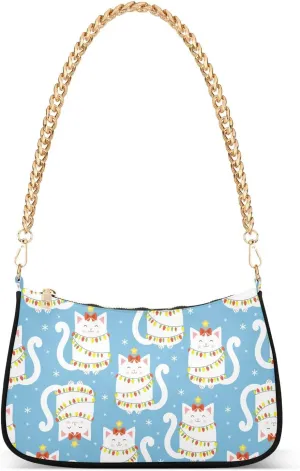 susiyo Shoulder Bag for Women White Cats and Garlands Small Shoulder Purse Bags Cute Hobo Tote Handbag Mini Clutch Purse