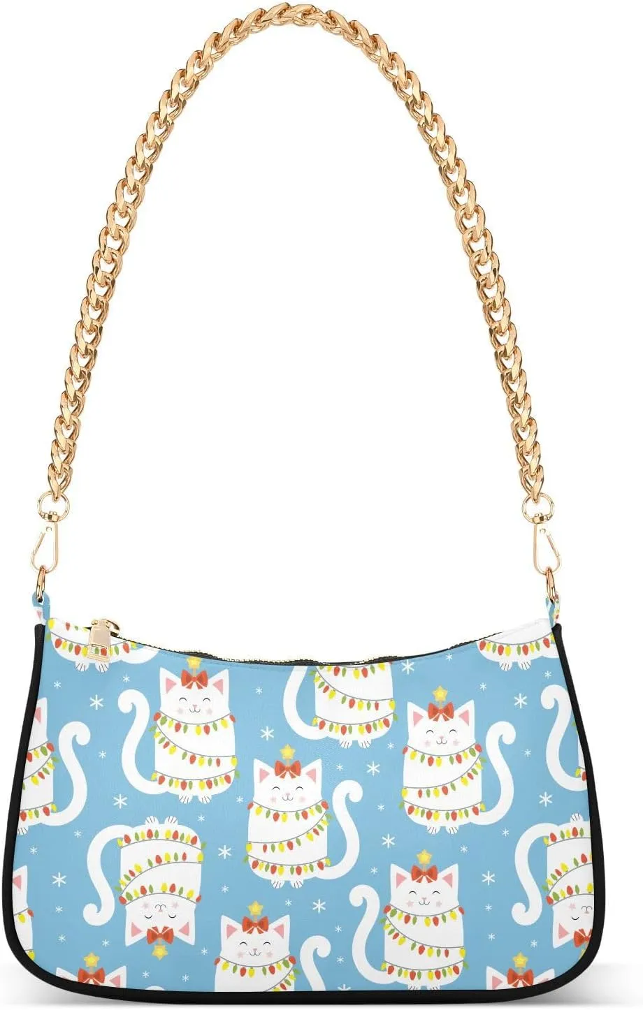 susiyo Shoulder Bag for Women White Cats and Garlands Small Shoulder Purse Bags Cute Hobo Tote Handbag Mini Clutch Purse
