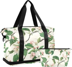 susiyo Travel Duffel Bags for Women, Apple Flowers Minimalist Style Sports Duffel Bags Gym Bags with Shoes Compartment, Tote Bag Weekender Bag for Travelling