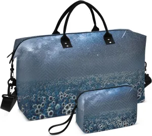 susiyo Travel Duffel Bags Sunflower Field and Milky Way Quilted Gym Bag Weekender Overnight Bags with Small Makeup Pouch