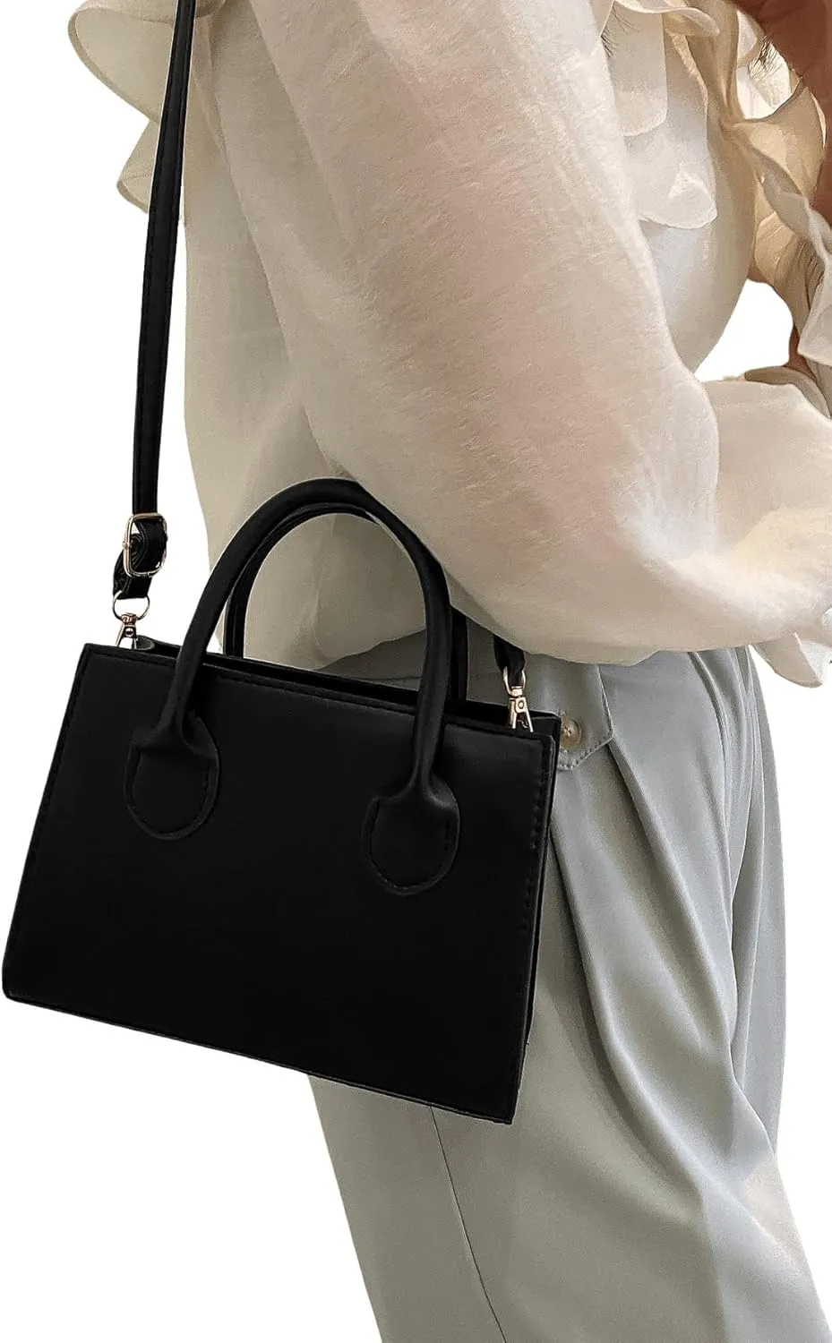 SweatyRocks Women's Double Handle Square Bag Leather Small Satchel Handbags with Zipper Closure