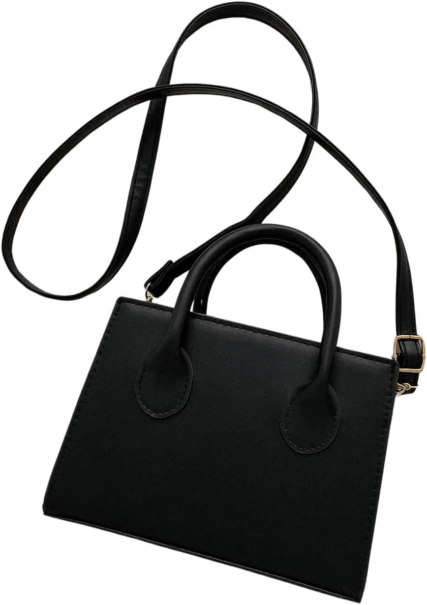 SweatyRocks Women's Double Handle Square Bag Leather Small Satchel Handbags with Zipper Closure