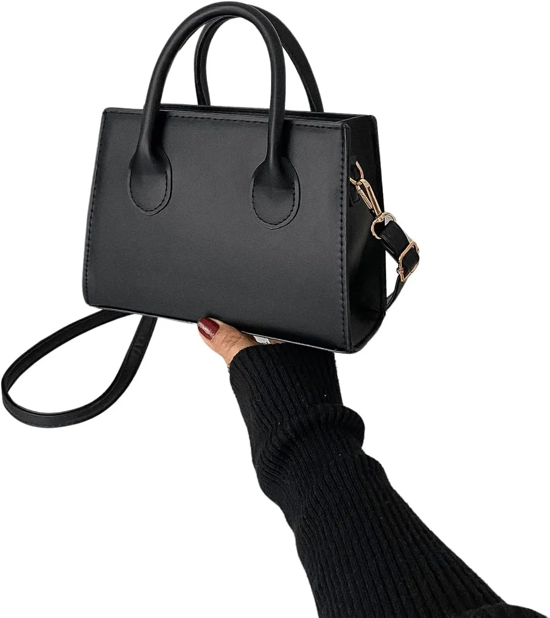 SweatyRocks Women's Double Handle Square Bag Leather Small Satchel Handbags with Zipper Closure